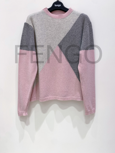 Großhändler Fengo by Pretty Collection - Dreifarbiger Pullover aus Woll-Kaschmir-Mischung