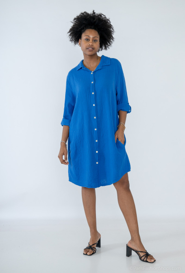 Großhändler Fengo by Pretty Collection - Hemdblusenkleid aus Baumwollgaze
