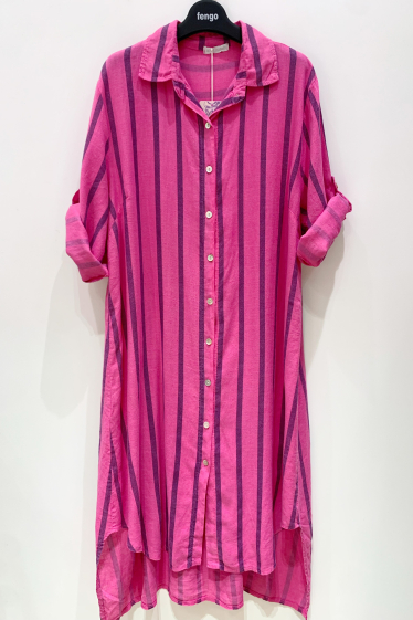 Großhändler Fengo by Pretty Collection - Fließendes, gestreiftes Hemdblusenkleid aus Leinen