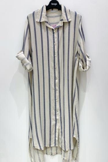 Wholesaler Fengo by Pretty Collection - Flowing striped linen shirt dress