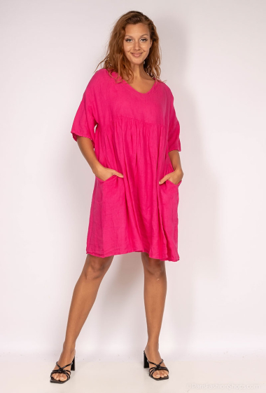 Wholesaler Fengo by Pretty Collection - V-neck linen dress