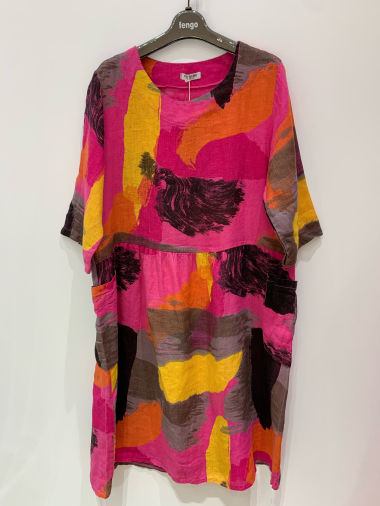 Grossiste Fengo by Pretty Collection - Robe en lin imprimé