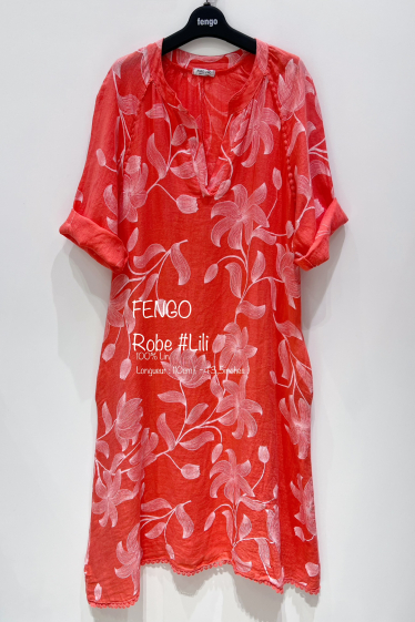 Grossiste Fengo by Pretty Collection - Robe imprimée en lin