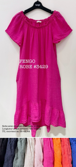 Wholesaler Fengo by Pretty Collection - Long linen dress with bare sleeves