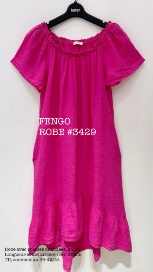 Grossiste Fengo by Pretty Collection - Robe longue en lin avec manches dénudées