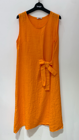 Mayorista Fengo by Pretty Collection - Vestido largo de lino, con lazo.