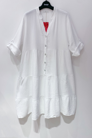 Grossiste Fengo by Pretty Collection - Robe romantique évasée en gaze de coton