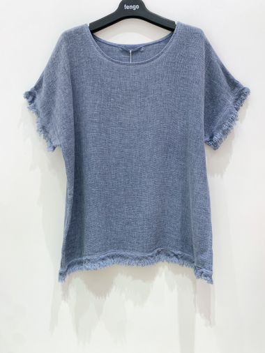 Großhändler Fengo by Pretty Collection - Basic-T-Shirt aus Leinen/Baumwolle