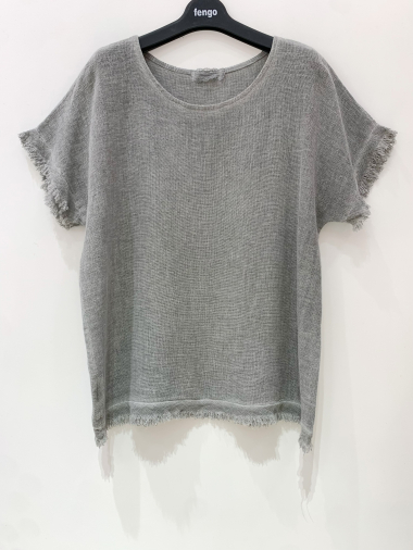 Grossiste Fengo by Pretty Collection - Tee shirt basique en lin/coton
