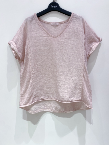 Grossiste Fengo by Pretty Collection - Tee-shirt en lin bi-matière