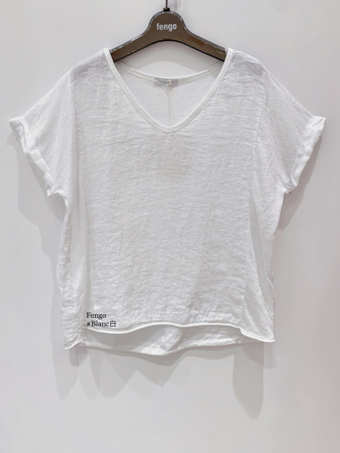 Großhändler Fengo by Pretty Collection - T-Shirt aus Bi-Material-Leinen