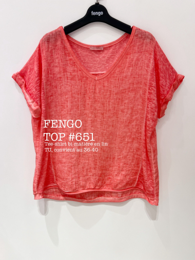 Wholesaler Fengo by Pretty Collection - Bi-material linen T-shirt