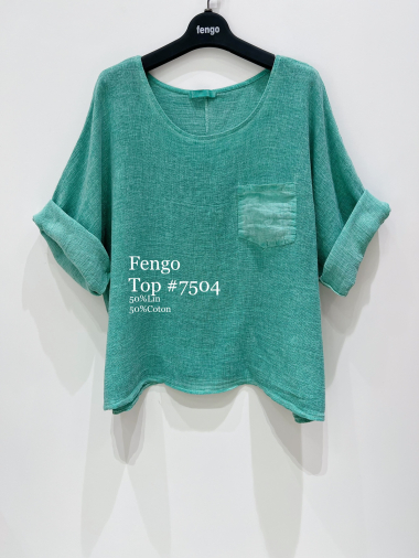 Großhändler Fengo by Pretty Collection - T-Shirt aus Leinen-/Baumwollmischung
