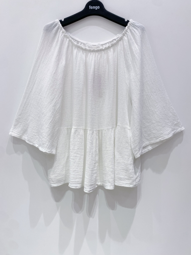 Großhändler Fengo by Pretty Collection - Bluse mit ausgestellten Ärmeln aus Leinen/Baumwolle