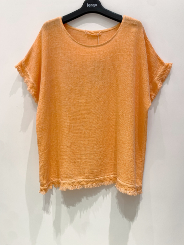 Großhändler Fengo by Pretty Collection - Basic-T-Shirt aus Leinen/Baumwolle