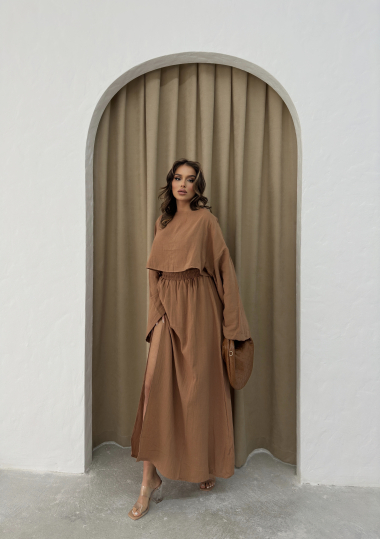 Wholesaler FENOMEN - Long-sleeved top + chiffon slit skirt set