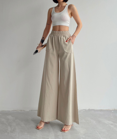 Wholesaler FENOMEN - Loose Gabardine Fabric Trousers with elastic at the waist