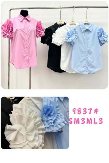 Wholesaler Flam Mode - Shirt with short pleated flower effect sleeves
