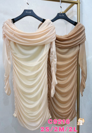 Großhändler Flam Mode - Kurzes trägerloses Kleid mit Ärmeln