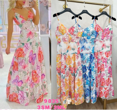 Wholesaler Flam Mode - Long dress with flower pattern strap
