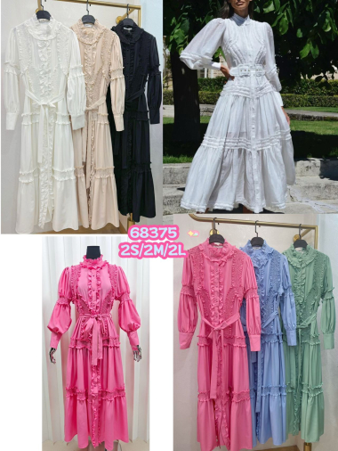 Wholesaler Flam Mode - Long sleeve long dress with lace