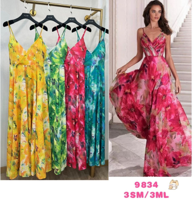 Großhändler Flam Mode - Langes Kleid mit Blumenmuster