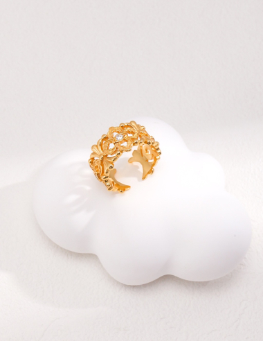 Großhändler Flyja - Durchbrochener Ring, vergoldet mit feinem 18-Karat-Gold, verstellbar