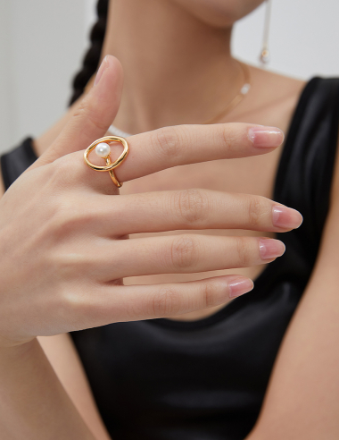 Wholesaler Flyja - Minimalism adjustable ring with cultured pearl