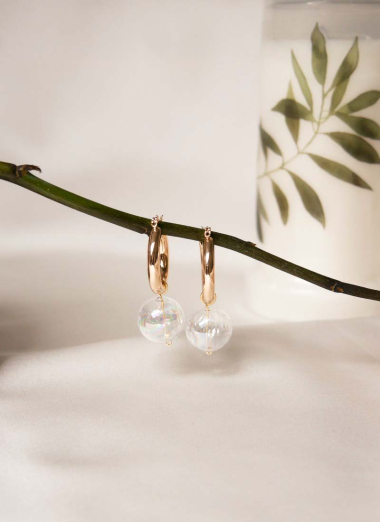 Wholesaler Flyja - Hoop earrings with glass bead pendants