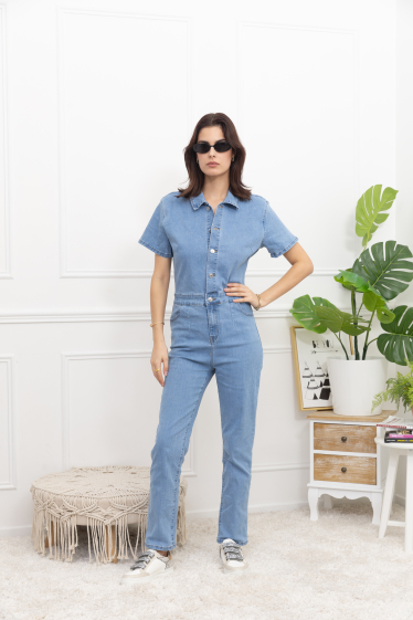 Wholesaler FOLYROSE - Light blue jeans jumpsuit