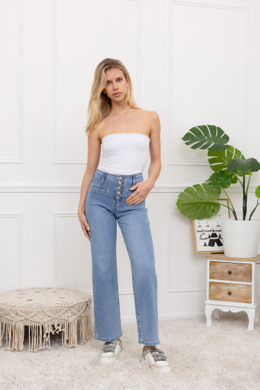 Wholesaler FOLYROSE - Wide jeans with buttons