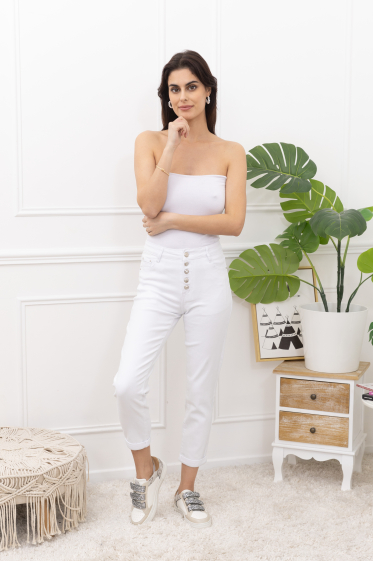 Wholesaler FOLYROSE - Mom fit jeans with silver buttons