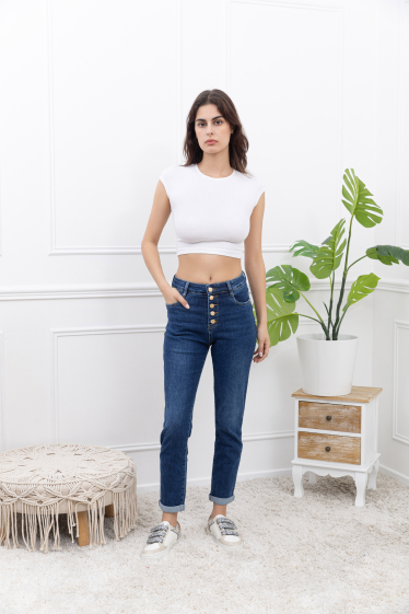 Großhändler FOLYROSE - Jeans mit goldenen Knöpfen