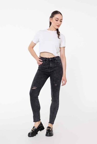 Wholesaler FOLYROSE - Skinny grey jeans destroyed