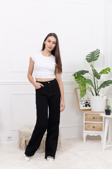Wholesaler FOLYROSE - Black Wideleg Jeans
