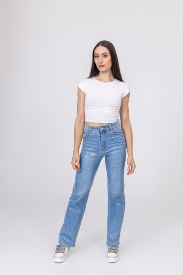 Wholesaler FOLYROSE - Wideleg sequin jeans