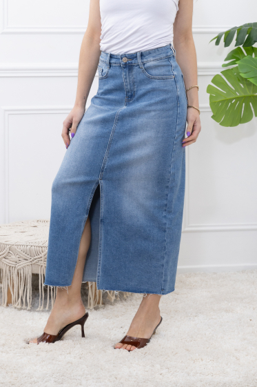 Wholesaler FOLYROSE - Split denim skirt