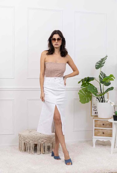 Wholesaler FOLYROSE - Denim Long skirt white