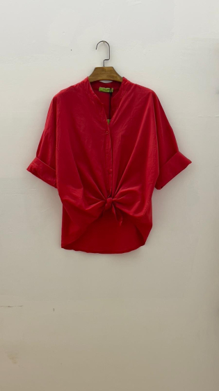 Wholesaler For Her Paris - Short-sleeved mandarin collar shirt in 100% linen