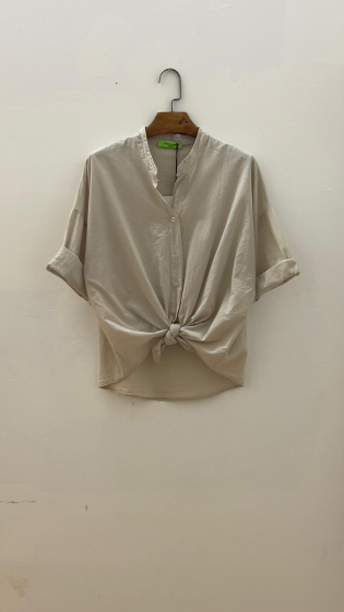 Großhändler For Her Paris Grande Taille - Kurzärmeliges Hemd mit Stehkragen aus 100 % Leinen