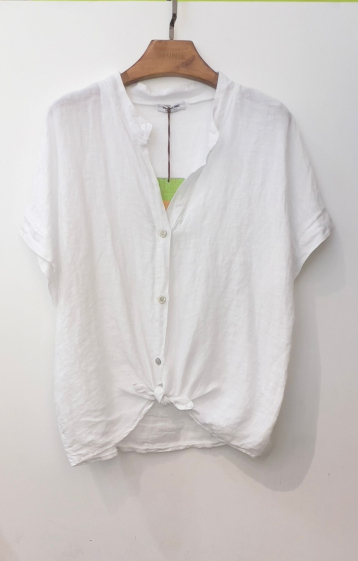 Wholesaler For Her Paris Grande Taille - Short-sleeved mandarin collar shirt in 100% linen