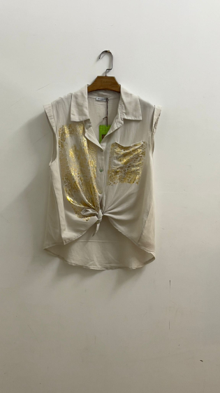 Großhändler For Her Paris Grande Taille - Ärmelloses Leinenhemd mit goldenem Leopardenmuster
