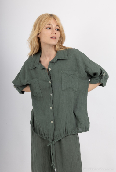 Mayorista For Her Paris Grande Taille - Camisa lisa 100% lino con manga 3/4