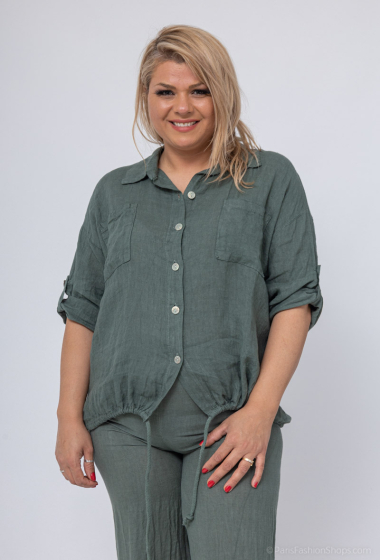 Wholesaler For Her Paris Grande Taille - Plain shirt in 100% linen with 3/4 sleeves