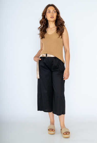 Wholesaler For Her Paris Grande Taille - Plain wide belted cropped cotton pants