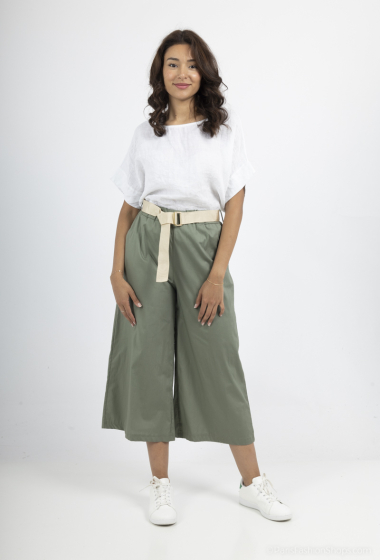 Mayorista For Her Paris Grande Taille - Pantalón cropped de algodón liso con cinturón ancho
