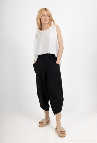 Wholesaler For Her Paris Grande Taille - plain viscose cropped pants with elasticated waist pockets