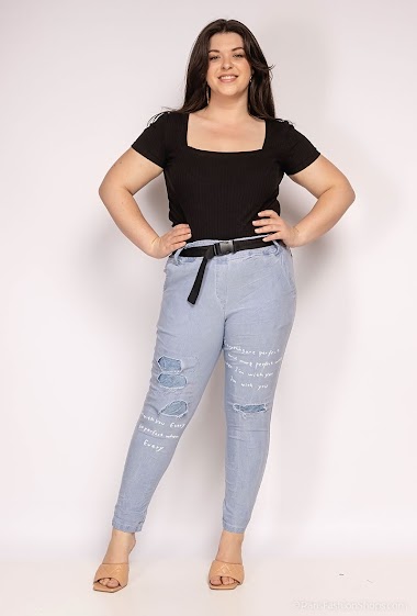 Wholesaler For Her Paris Grande Taille - Wrinkled trousers with writing with belt