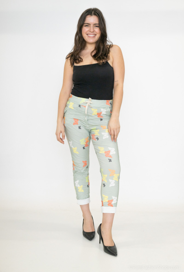 Wholesaler For Her Paris Grande Taille - Plain crinkled stretch cotton pants with multicolored butterflies