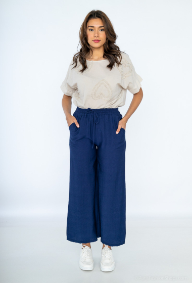 Mayorista For Her Paris Grande Taille - Pantalón ancho liso con 2 bolsillos delanteros, cintura elástica